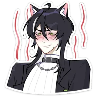 ☺️ 애니메이션, 고양이 귀, 볼터치, 웃음, 목걸이, 검은 머리, 애니메이션 스타일 telegram sticker