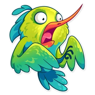😨 vogel, kolibrie, cartoon, sticker, dier, uitdrukking, schattig telegram sticker