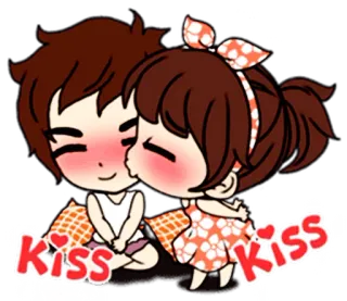 👸 Kiss Kiss pocałunek, para, miłość, uczucie, kreskówka, romantyczny, słodki telegram sticker