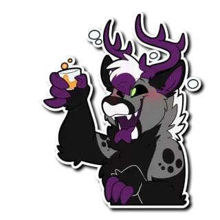 🥃 furry, anthro, drinking, deer, alcohol, cartoon, animated telegram sticker