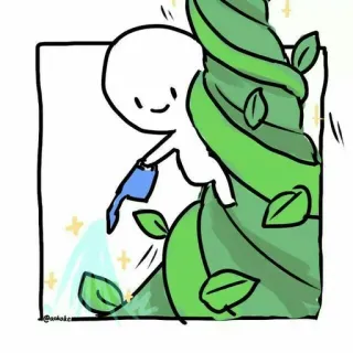 😂 fagiolo magico, crescita, innaffiare, pianta, cartone animato, personaggio, illustrazione whatsapp sticker