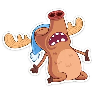 😩 rusa besar, mengantuk, lelah, kartun, hewan, topi tidur, imut telegram sticker