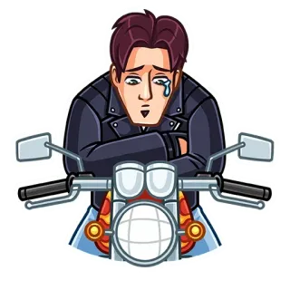 😢 motocicletta, triste, pianto, trasporto, veicolo, bicicletta telegram sticker