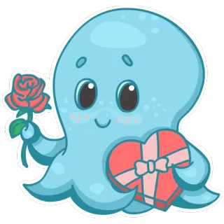 ❤️ octopus, cute, valentines, love, rose, heart, cartoon, animal telegram sticker