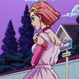 🍡 Yukako Yamagishi JoJo's Bizarre Adventure Anime, pinke Haare, Frau, Kleid, Mädchen, JoJo's Bizarre Adventure telegram sticker