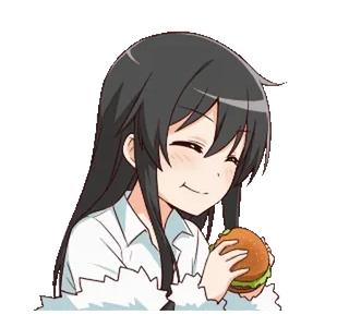 🍔 Dziewczyna anime, Jedzenie, Hamburger, Kreskówka, Słodkie, Jedzenie telegram sticker