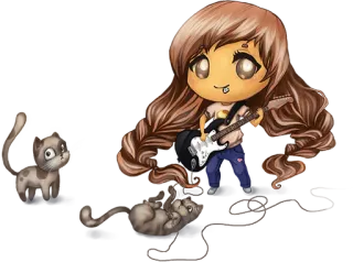 🎸 anime, gitaar, kat, schattig, cartoon, meisje telegram sticker