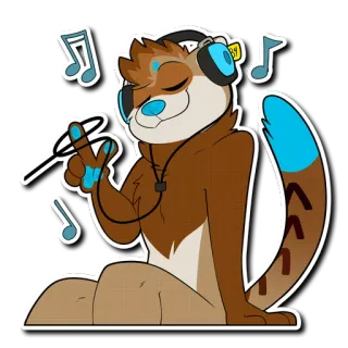 🎶 выдра, мультфильм, животное, музыка, наушники, знак мира, пушистый telegram sticker