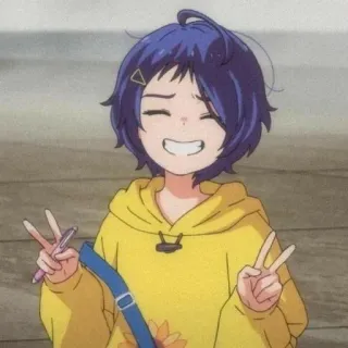 💞 Anime, Personaje, Signo de la paz, Dibujos animados, Chica, Amarillo, Lindo telegram sticker