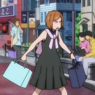 ➿ shopping, anime, dessin animé, femme, drôle, en colère telegram sticker