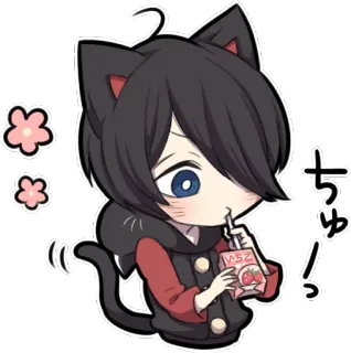 😛 ちゅー anime, kucing, chibi, kawaii, stroberi, minuman telegram sticker