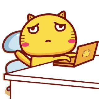 💻 Katze, Cartoon, Computer, Büro, Gelb, Arbeit, Traurig telegram sticker