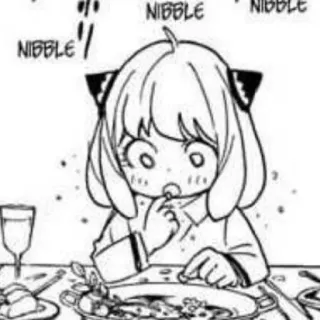 🥁 Anya Forger Spy x Family NIBBLE NIBBLE NIBBLE 动漫, 卡通, 吃, 可爱, 搞笑, 间谍过家家, 阿尼亚·福杰 whatsapp sticker