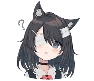 ❔ anime, katmeisje, schattig, verband, vraagteken telegram sticker