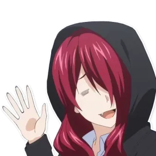 👋 Anime, Charakter, rote Haare, Hoodie, winkend telegram sticker
