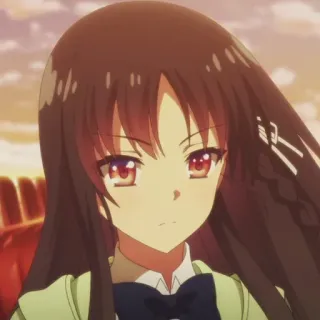 😑 anime, girl, brown hair, red eyes, character telegram sticker