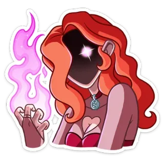 😡 woman, magic, fantasy, red hair, character, purple flame telegram sticker