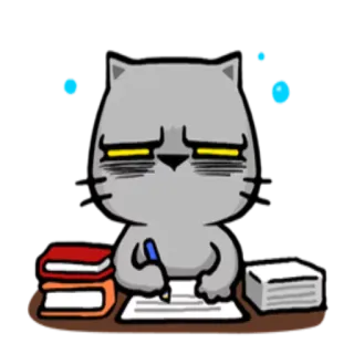 ✍ cat, writing, study, cartoon, animal, pen, books telegram sticker