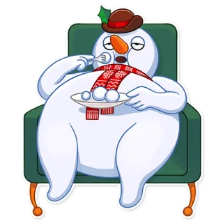 🍽 Muñeco de nieve, Comiendo, Perezoso, Invierno, Fiesta, Navidad whatsapp sticker