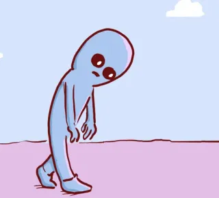 😞 มนุษย์ต่างดาว, เศร้า, การ์ตูน, เดิน, สีน้ำเงิน telegram sticker