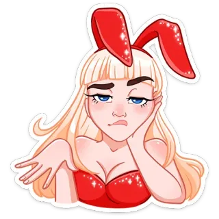 😝 donna, orecchie da coniglio, bionda, rosso, ragazza, cartone animato, adesivo telegram sticker