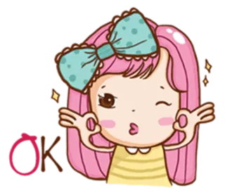 👌 OK Cartoon, Mädchen, Okay, Einverstanden, Süß, Schleife telegram sticker