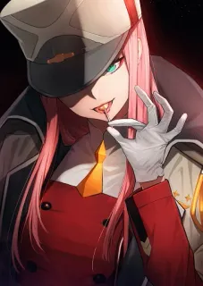 🍭 Zero Two Darling in the Franxx Anime, Zero Two, Darling in the Franxx, pinke Haare, Uniform telegram sticker