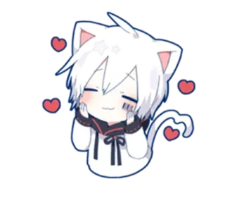 🥰 gatto, anime, kawaii, carino, cuori, capelli bianchi telegram sticker