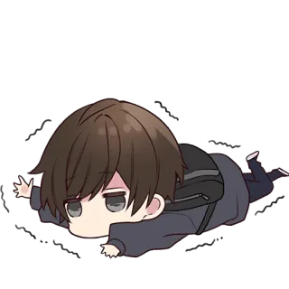 😬 Аниме, Чиби, Милый, Персонаж, Лежит, Скучает whatsapp sticker