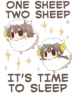 🛌 ONE SHEEP
TWO SHEEP
IT'S TIME TO SLEEP ovelha, contar carneirinhos, sono, boa noite, fofo, animal, desenho animado whatsapp sticker