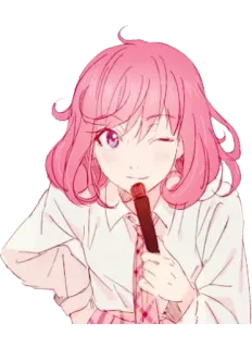 😉 anime, tóc hồng, nháy mắt, dễ thương, hoạt hình telegram sticker