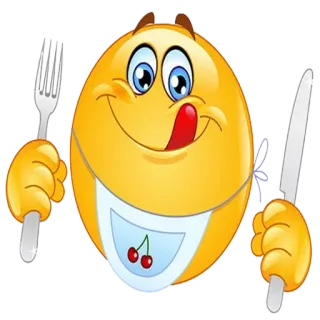 😋 Émoji, Nourriture, Faim, Manger, Fourchette, Couteau, Bavoir, Cerises whatsapp sticker