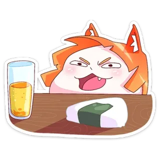 🍺 Sticker, Dibujo animado, Anime, Manga, Pelo naranja, Onigiri, Bebida, Lindo telegram sticker