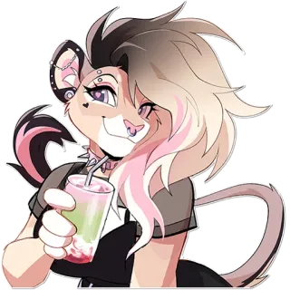 🍵 furry, anthro, cat, feline, drink, bubble tea, cute, alternative, punk whatsapp sticker