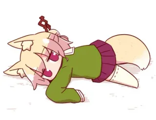 🦊 Anime, Raposa, Kawaii, Fofo, Cansado, Deitado, Sonolento, Animal telegram sticker