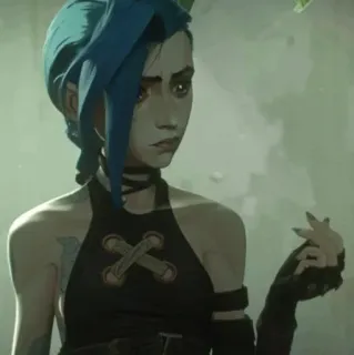 🌀 Jinx Arcane Jinx, Arcane, League of Legends, Personaje de videojuego, Pelo azul, Animado telegram sticker