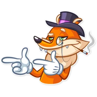 😏 fox, monocle, cigar, hat, pointing, cartoon, animal telegram sticker