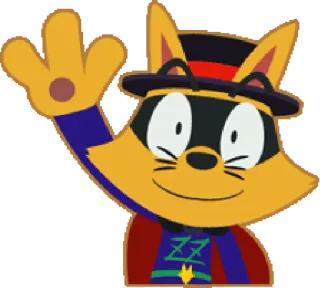 ✋️ cartoon, animal, cat, hat, waving, illustration whatsapp sticker