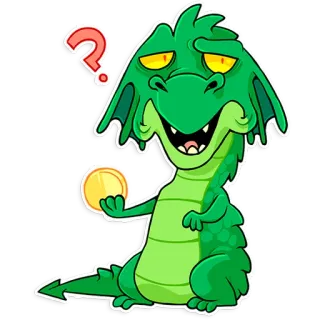 😟 dragão, pergunta, moeda, desenho animado, verde, escamas, mítico, fofo telegram sticker