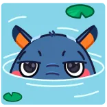 👀 hipopotam, kreskówka, zwierzę, woda, słodki, basen, niebieski telegram sticker