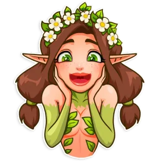 😲 elfo, fata, natura, fantasia, donna, fiori, cartone animato, ragazza telegram sticker