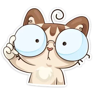 😳 고양이, 안경, 똑똑한, 생각하는, 동물, 만화, 애완동물 telegram sticker