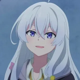 🍃 anime, girl, white hair, purple eyes, smiling telegram sticker
