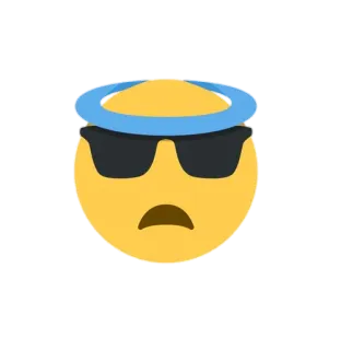 😎 Emoji, Gafas de sol, Halo, Triste, Amarillo, Cara telegram sticker