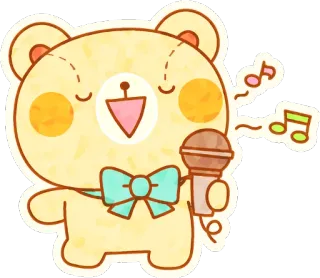 🎶 beruang, bernyanyi, mikrofon, musik, imut, kartun, stiker telegram sticker