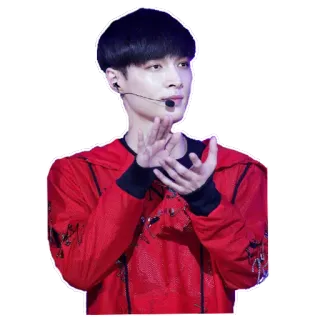 👏 persona, k-pop, cantante, camicia rossa, microfono, uomo telegram sticker