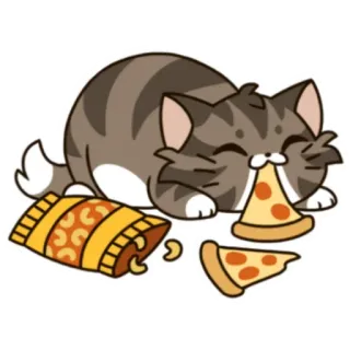 😋 кот, пицца, еда, закуска, милый, ленивый, чипсы telegram sticker