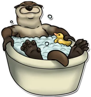 🛀 berang-berang, mandi, gelembung, bebek karet, kartun, binatang, lucu, santai whatsapp sticker