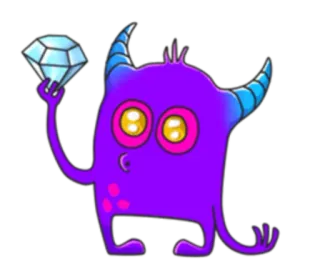 💎 monster, cartoon, lila, diamant, süß, figur, hörner, alien whatsapp sticker