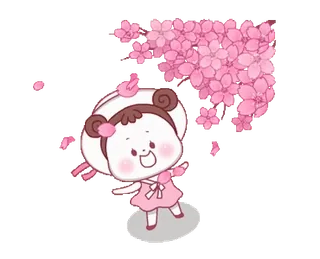 ☺️ desenho animado, menina, rosa, fofo, flores de cerejeira, chapéu telegram sticker